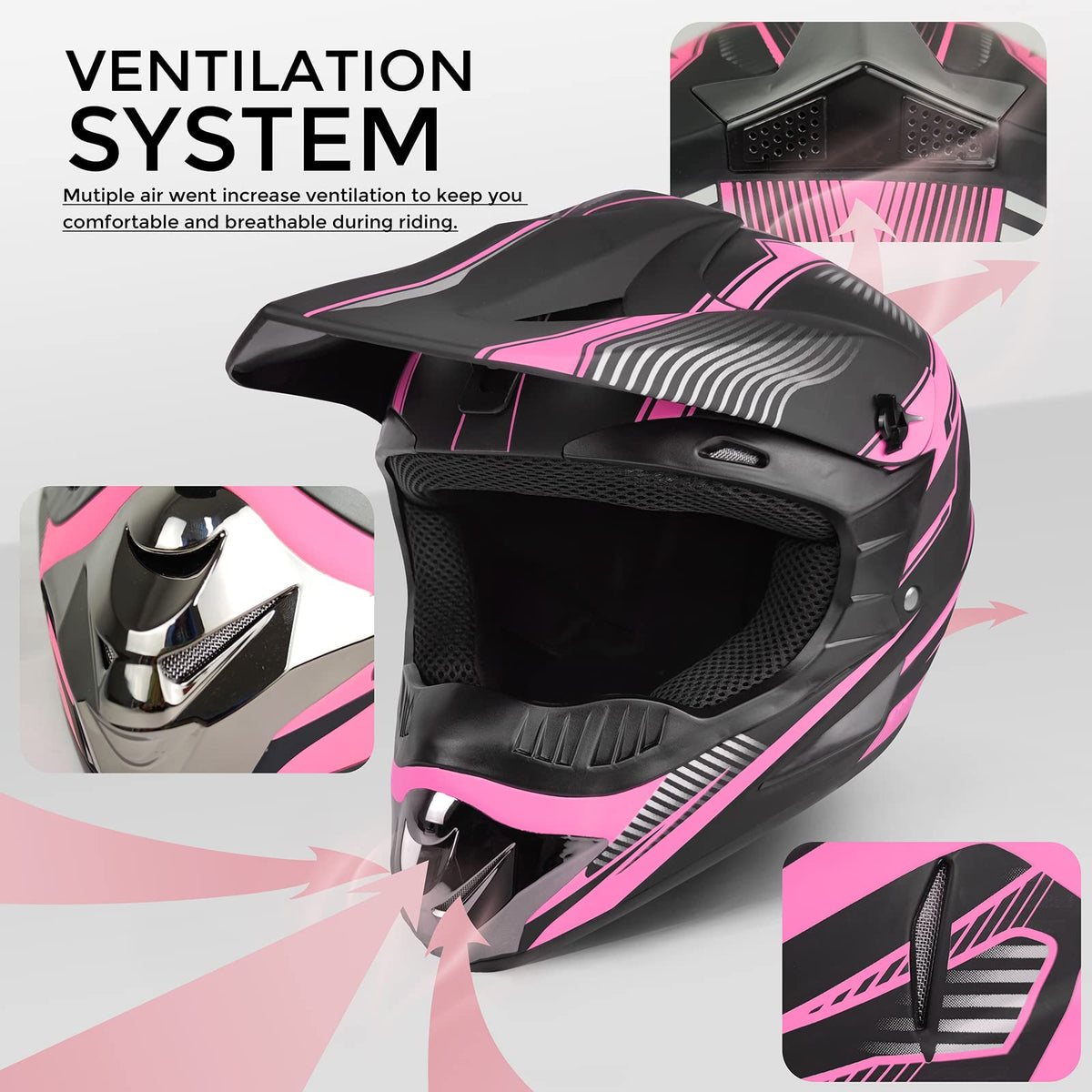 Pink XL DOT Approved Full Face Motocross Helmet E84512