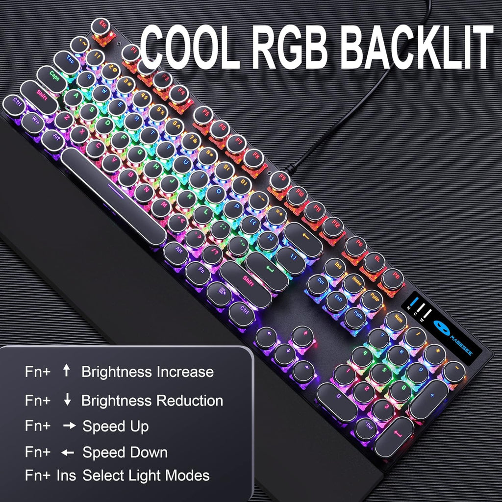 Black Retro Mechanical Gaming Keyboard with RGB Backlit P30546