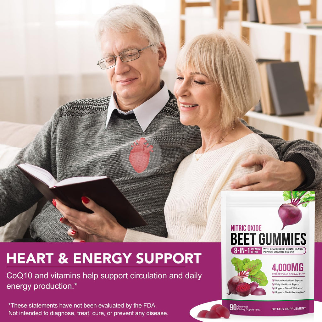 Beetroot Gummies 90 Gummies Beetroot Extract Supplement with COQ10 Vitamin C B12 Grape Seed Extract J6517