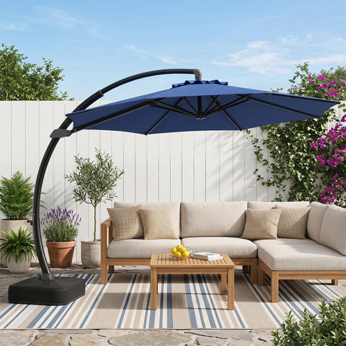 11FT Navy Cantilever Patio Umbrella with Base F1579