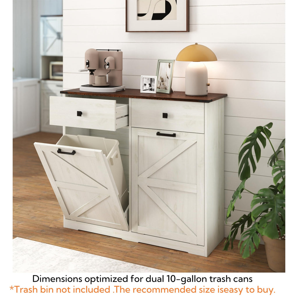 Double Tilt Out Trash Cabinet, Fits 2 10 Gallon Bins, Antique White D7437