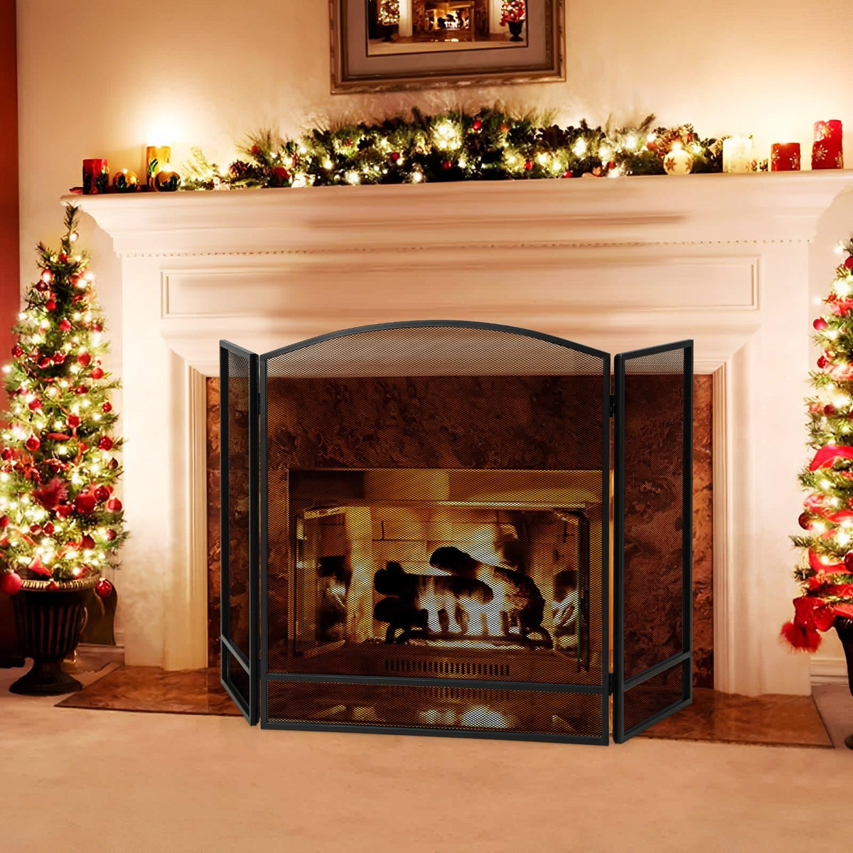 Black Wrought Iron 3 Panel Folding Fireplace Screen S1788