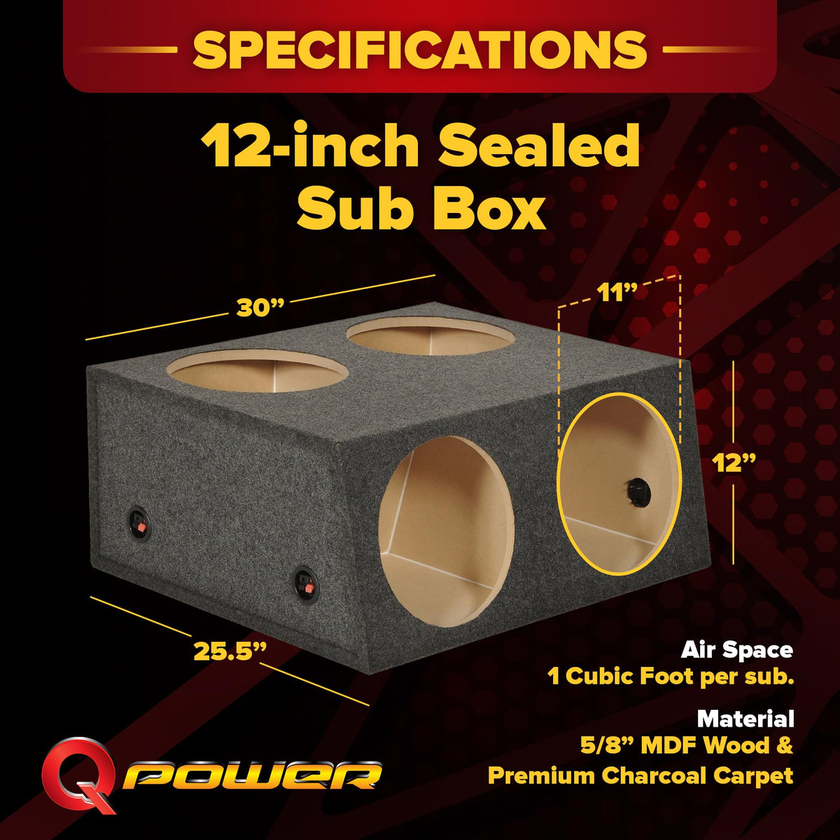 12 Inch 4 Hole Sealed Divided Speaker Box Subwoofer Enclosure H349