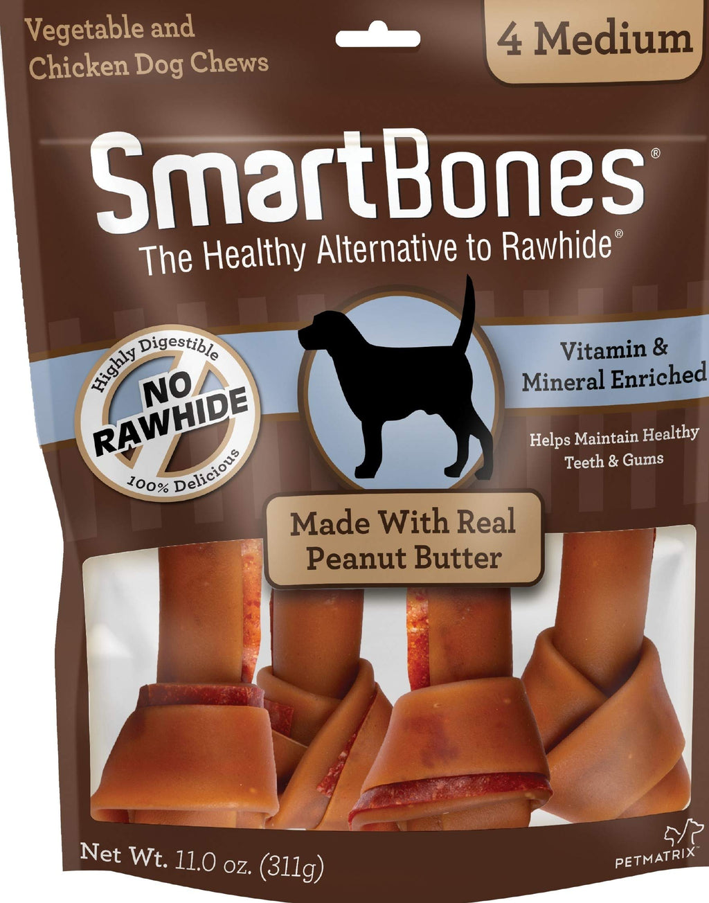 Medium Rawhide-Free Dog Treat with Peanut Butter, 4 Count E849850