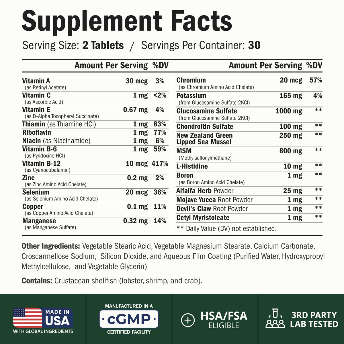 Glucosamine Chondroitin MSM Joint Supplements 60 Tabs J809695