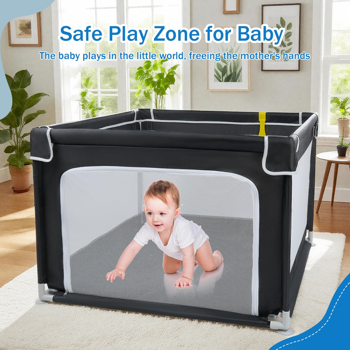 Baby Playpen with Mesh and Anti-Slip Base P1352