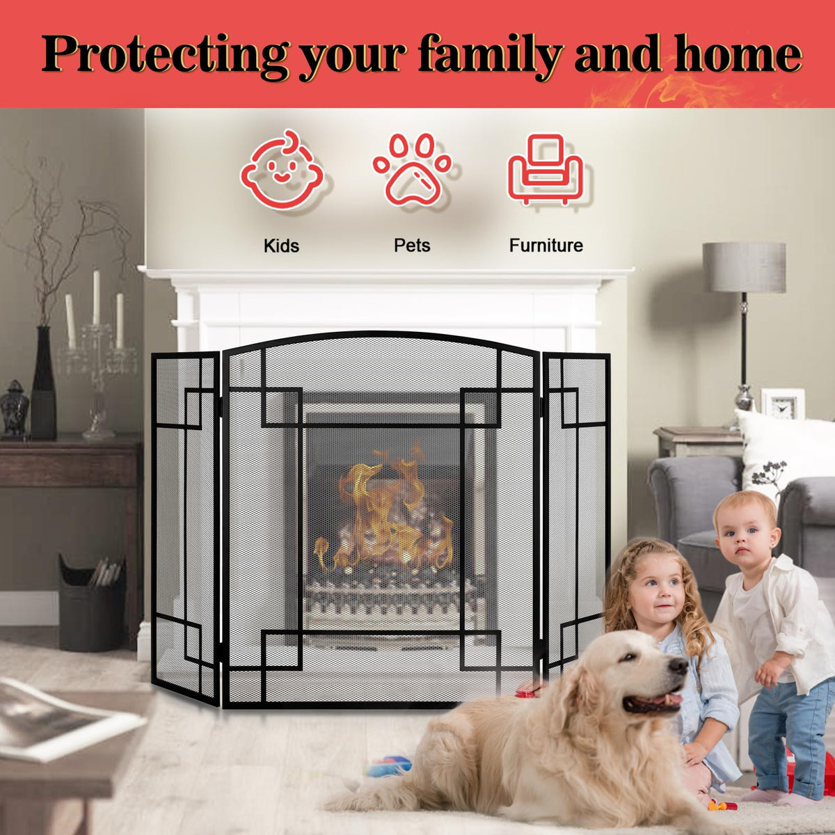 Fireplace Screen 3 Panel Wrought Iron X224297