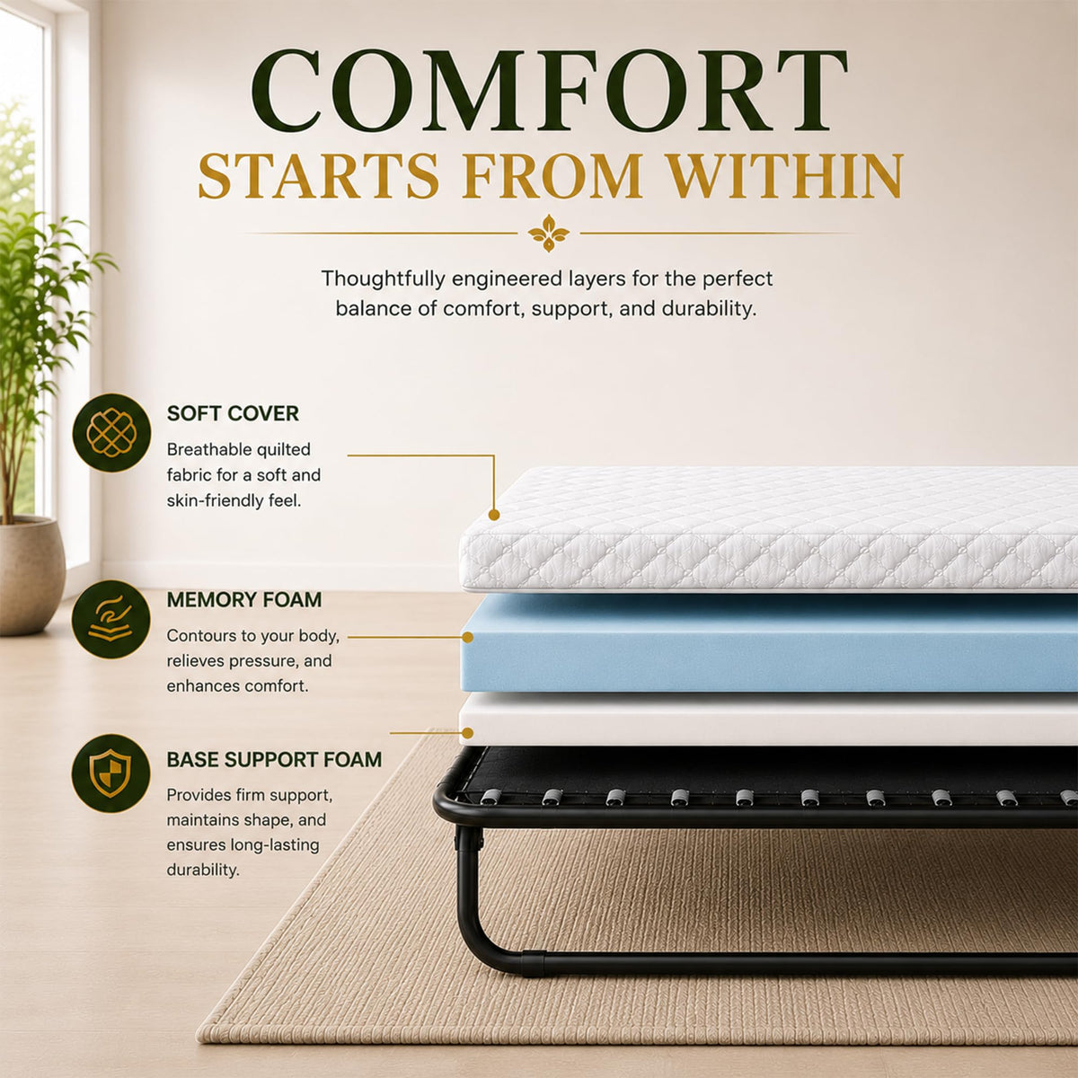 14” Folding Bed with 3-Inch Memory Foam Mattress E7639