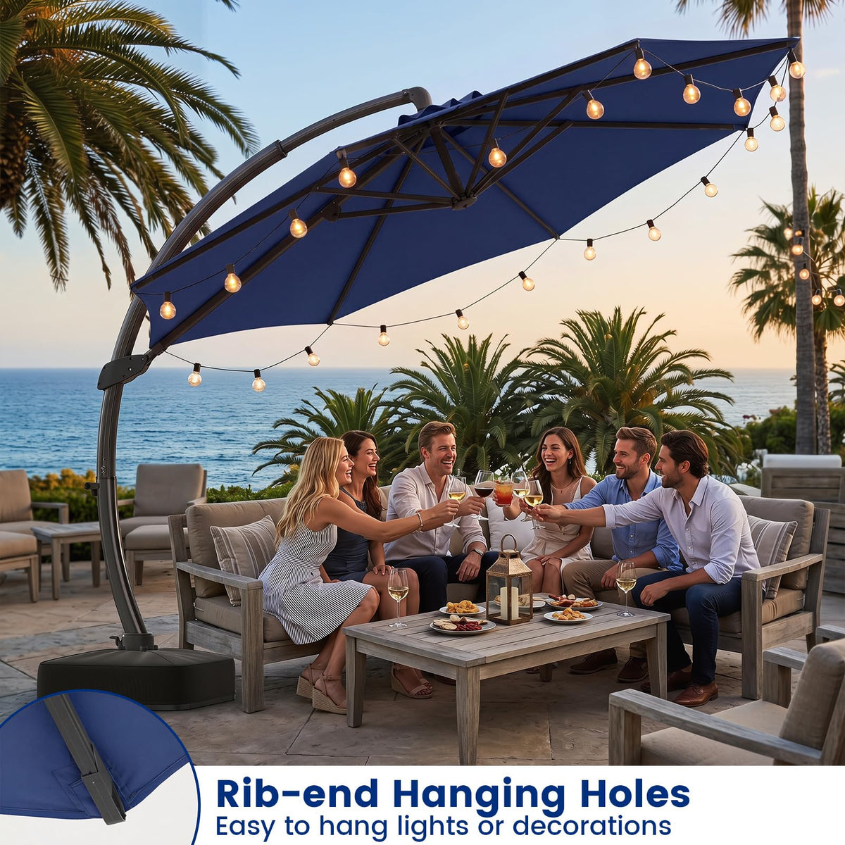 11FT Navy Cantilever Patio Umbrella with Base F1579