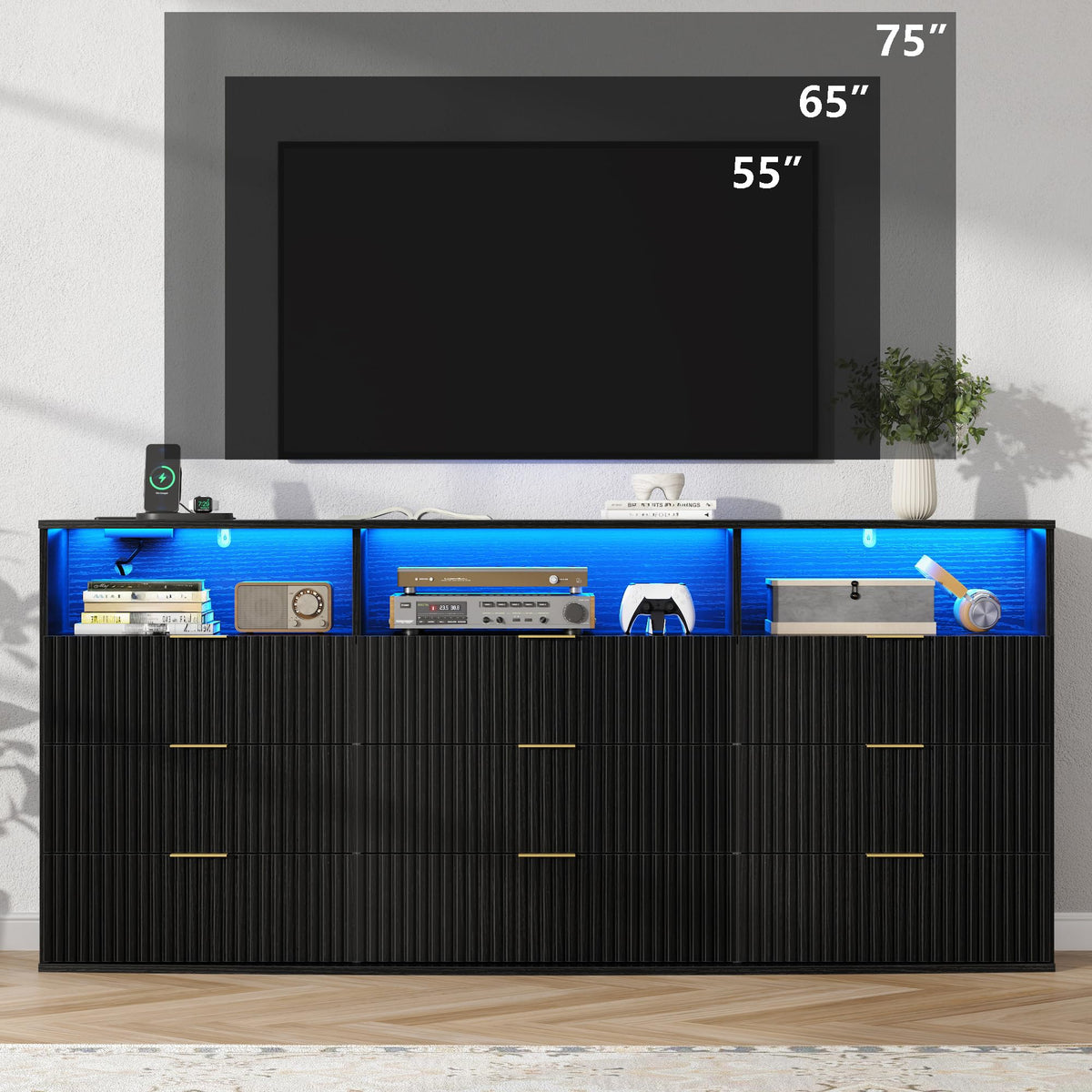 9 Drawer Dresser with 3 Open Cubbies B456