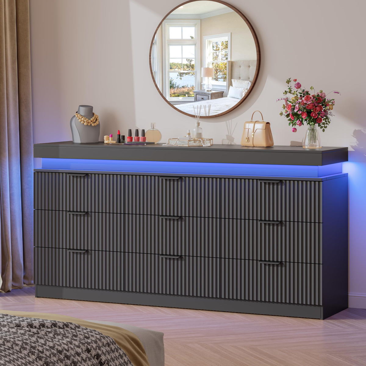Black 9 Drawer Wood Dresser B31919