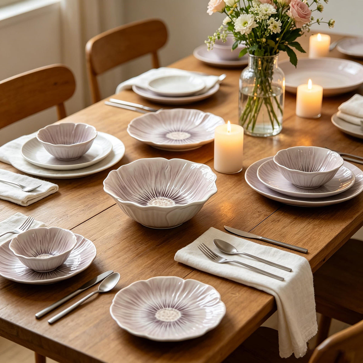 Ceramic Dinnerware Set of 12, Plates and Bowls Set for 4 A4176