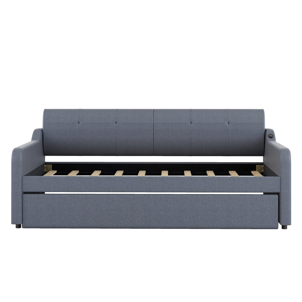 Twin Upholstered Linen Daybed with Pop Up Trundle S94564