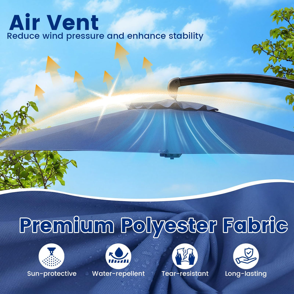 11FT Navy Cantilever Patio Umbrella with Base F1579