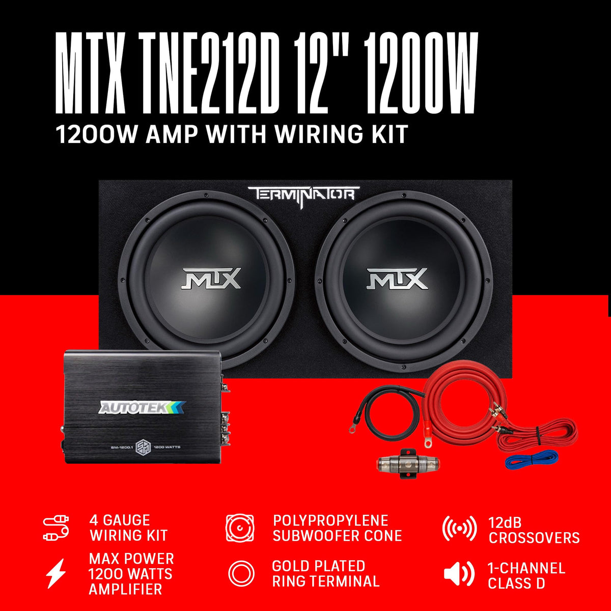 12" Subwoofer Box, Mono Amp & 4 Gauge Wiring Kit K1679