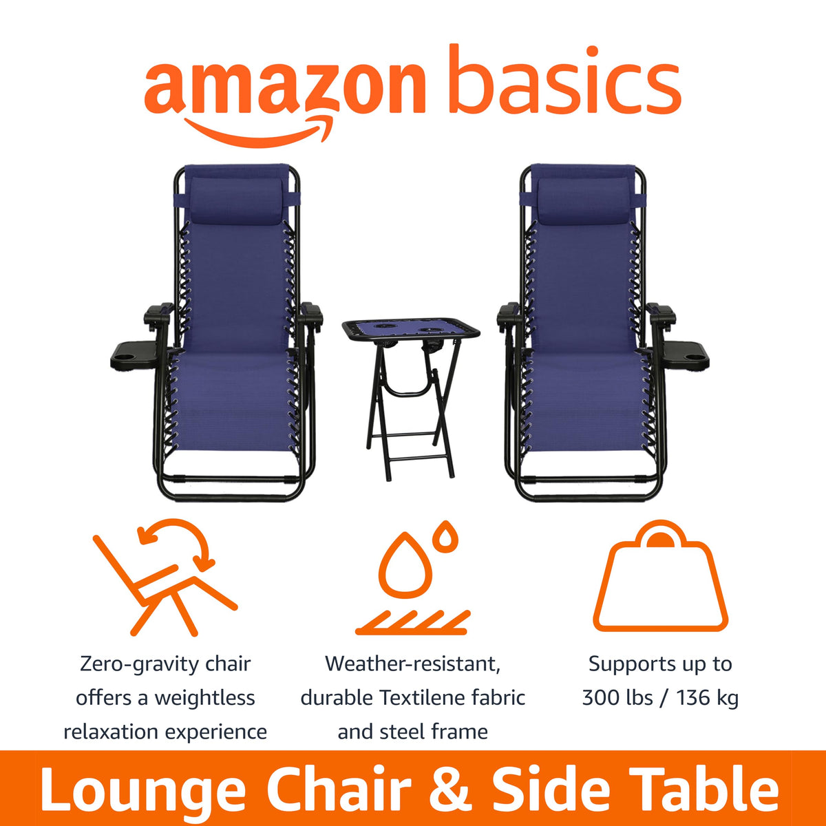 Blue Set of 2 Adjustable Zero Gravity Lounge Chair with Cup Holder K772305
