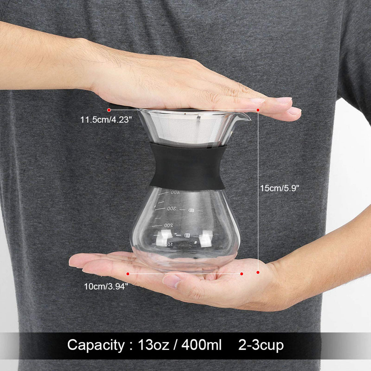 Pour Over Coffee Maker, Paperless Glass Dripper 400ML O568