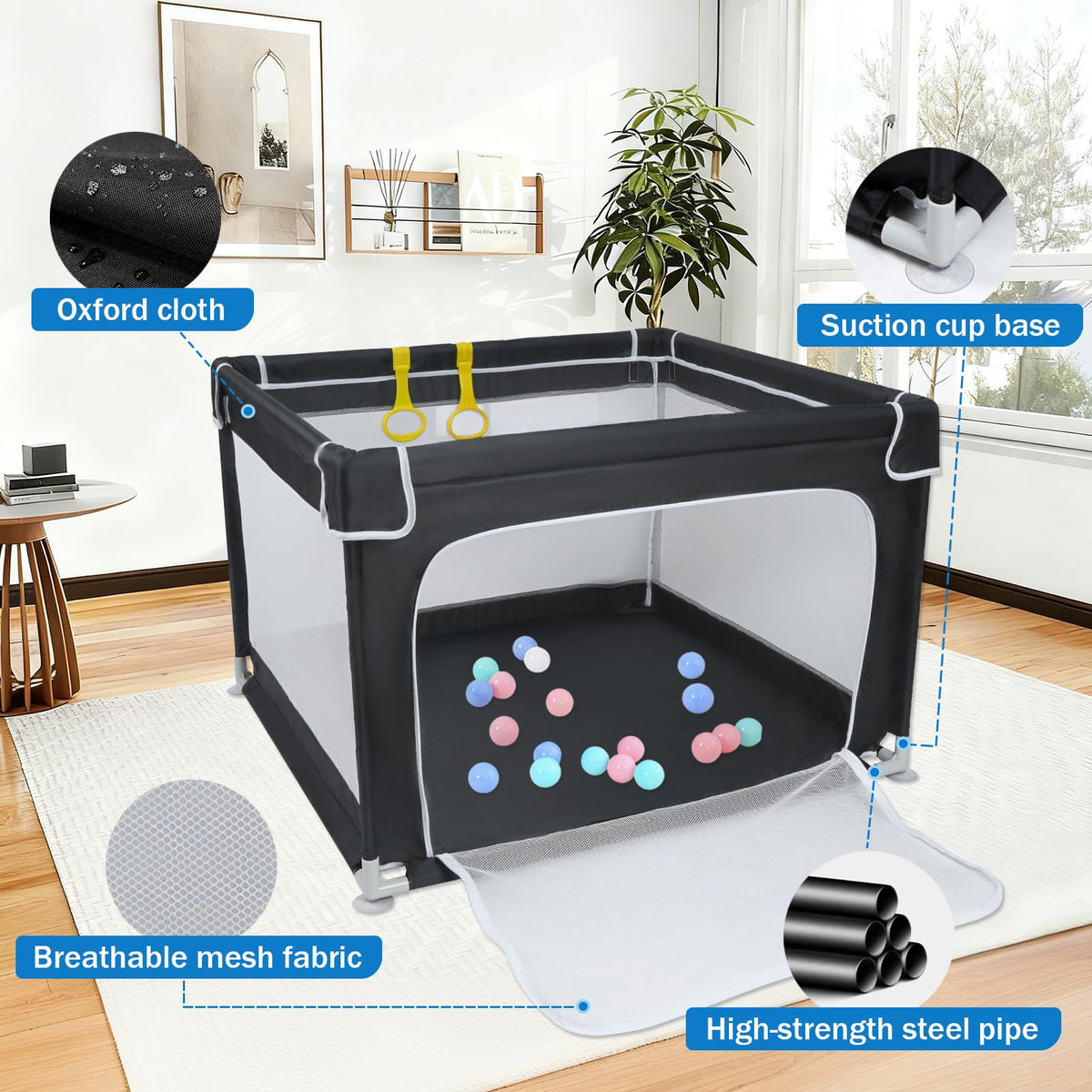 Baby Playpen with Mesh and Anti-Slip Base P1352