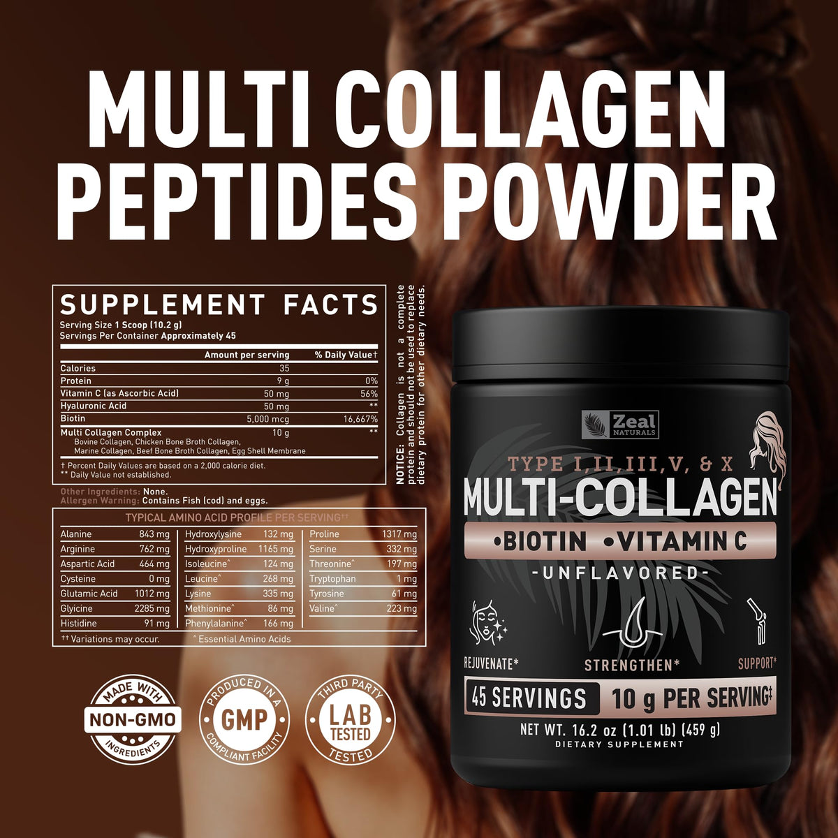 Multi Collagen Protein Peptides Powder Types I II III V X Unflavored 45 Servings R26622