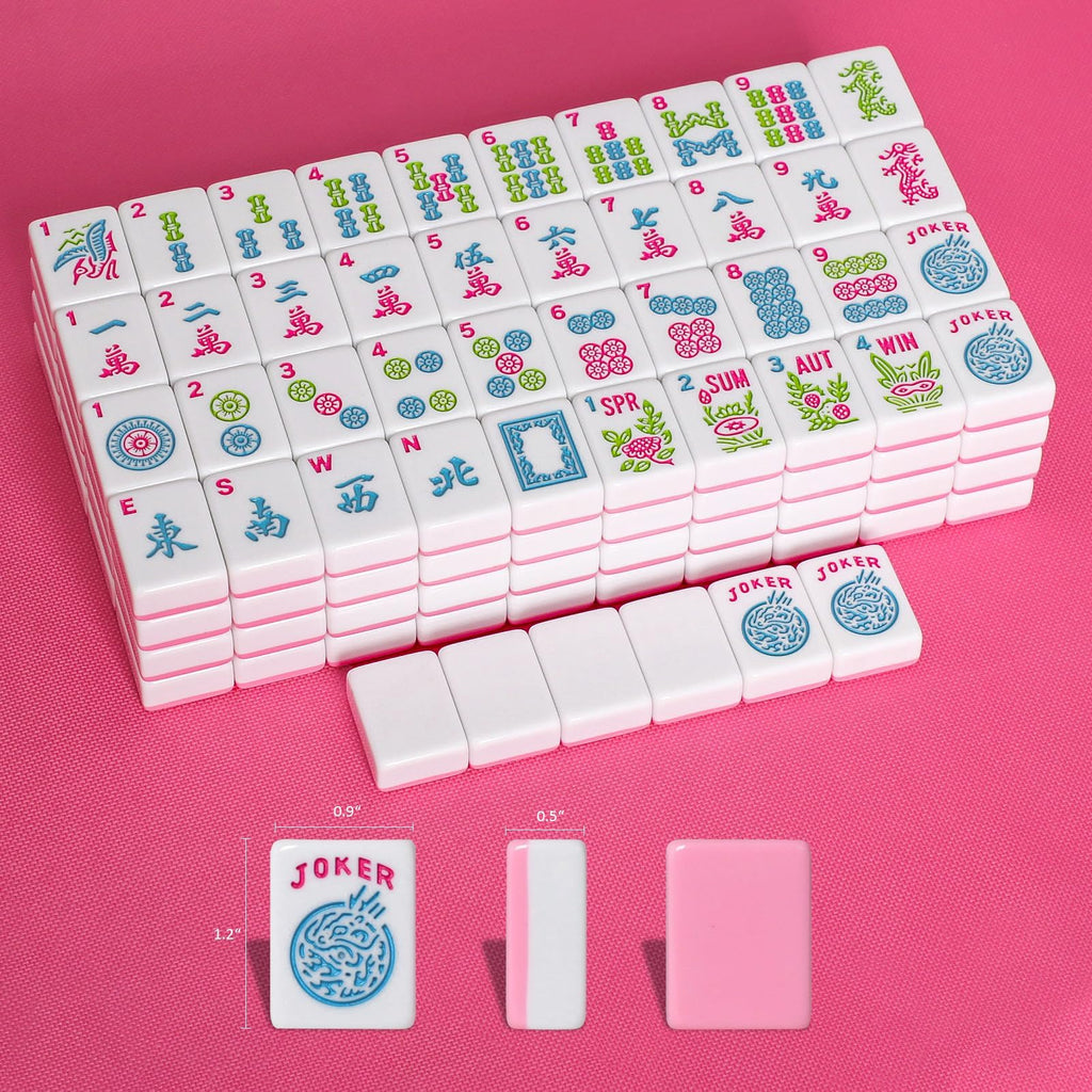 American Mahjong Game Set, 166 Pink Tiles, 4 All-in-One Color Rack/Pushers & Drawstring Bag B511949