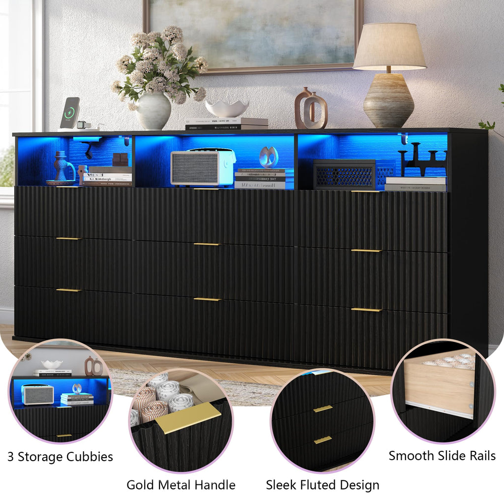 9 Drawer Dresser with 3 Open Cubbies B456