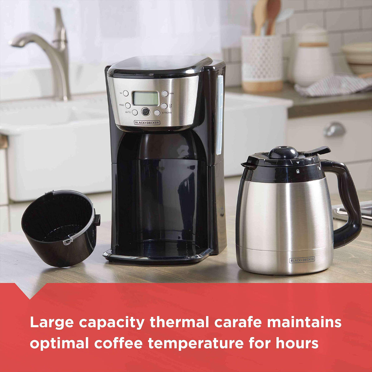 Black and Silver 12 Cup Programmable Thermal Coffee Maker A43459