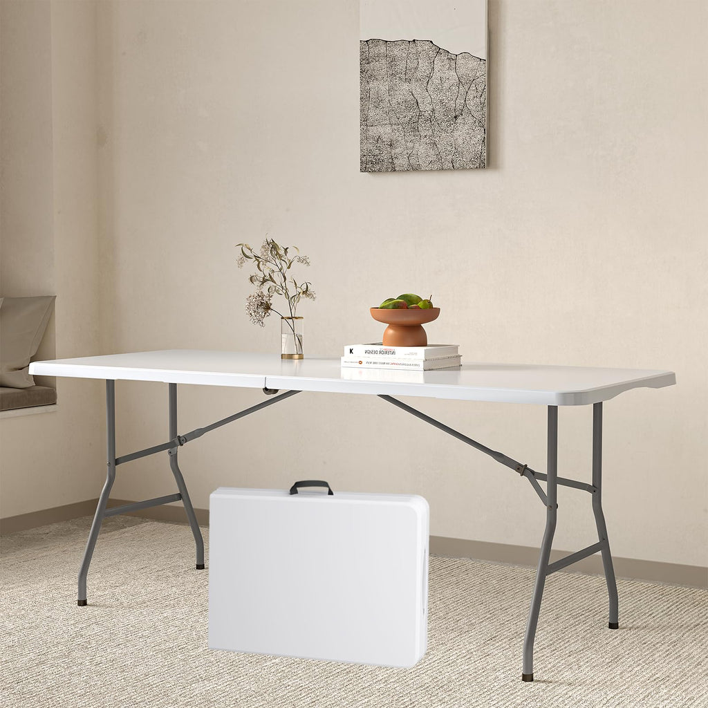 6FT White Folding Picnic Table with Carrying Handle K2565