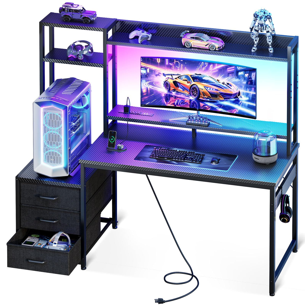 48 Inch Gaming Desk with Shelves and Drawers J99321