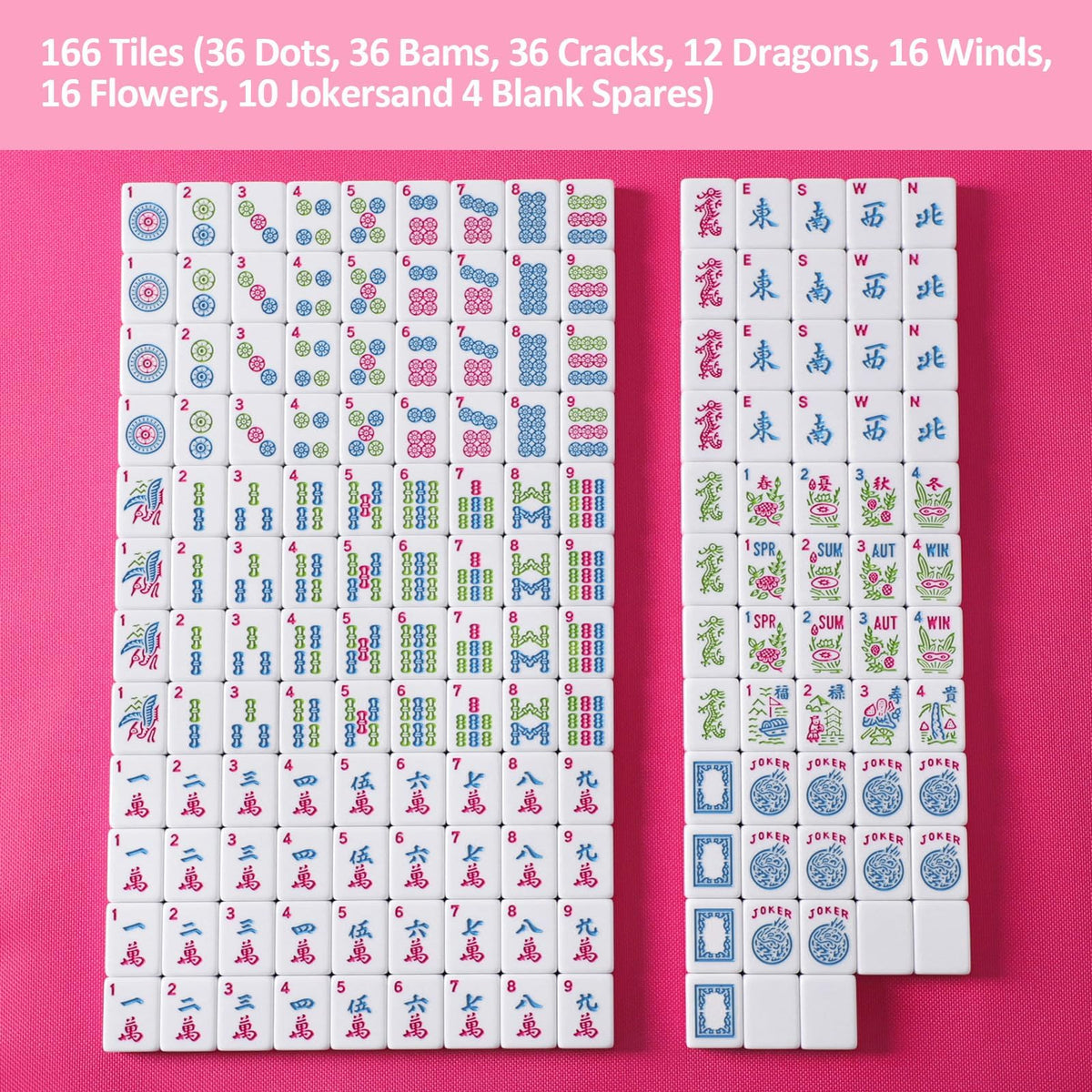 American Mahjong Game Set, 166 Pink Tiles, 4 All-in-One Color Rack/Pushers & Drawstring Bag B511949