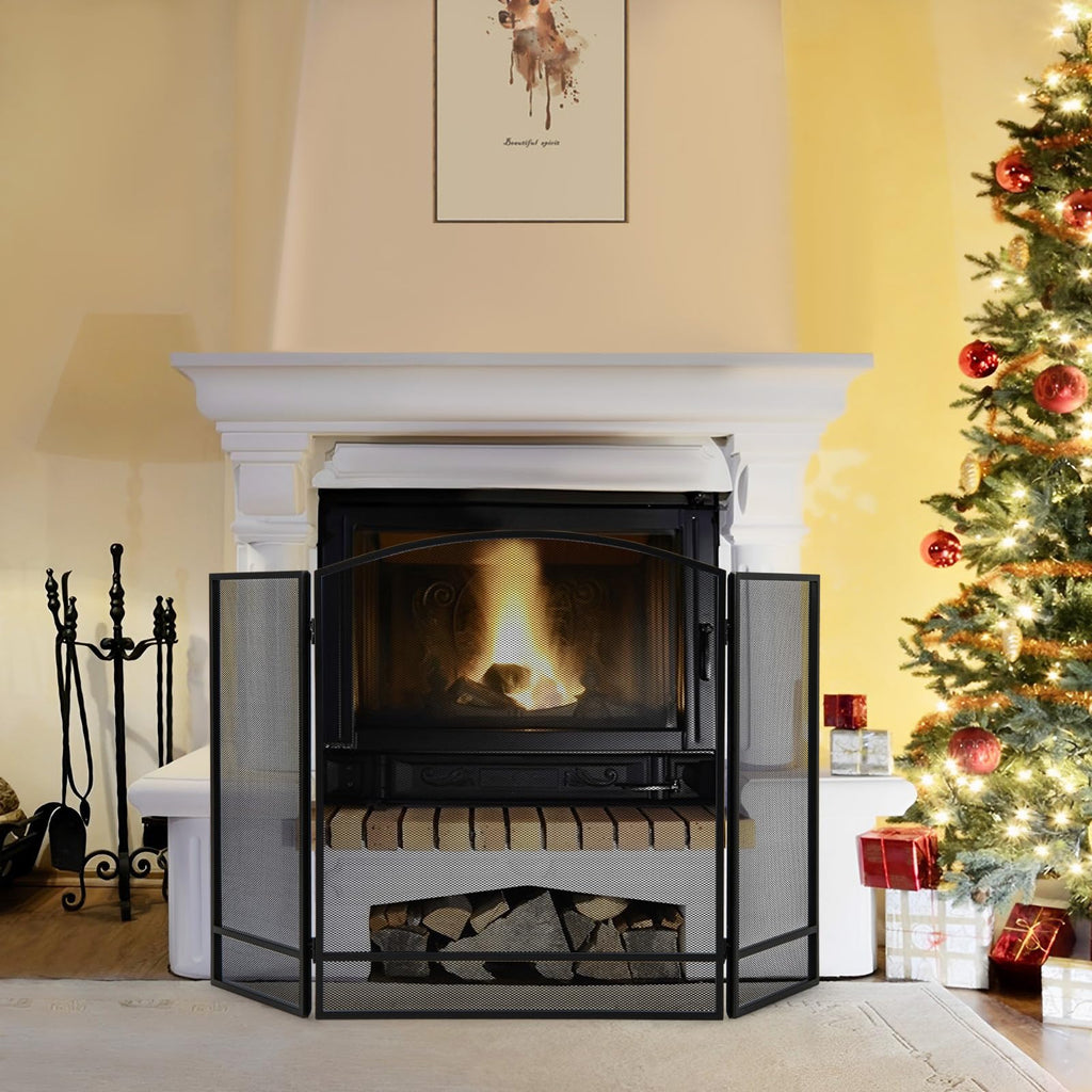 Black Wrought Iron 3 Panel Folding Fireplace Screen S1788
