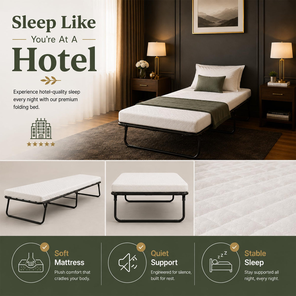 14” Folding Bed with 3-Inch Memory Foam Mattress E7639