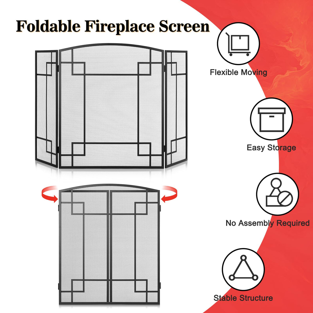 Fireplace Screen 3 Panel Wrought Iron X224297