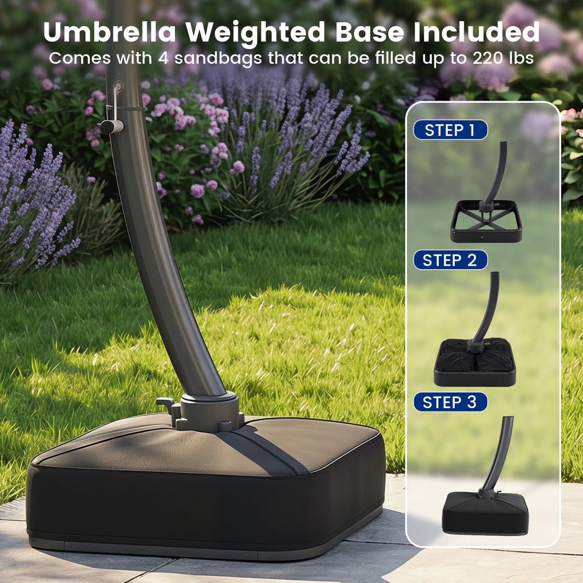 11FT Navy Cantilever Patio Umbrella with Base F1579