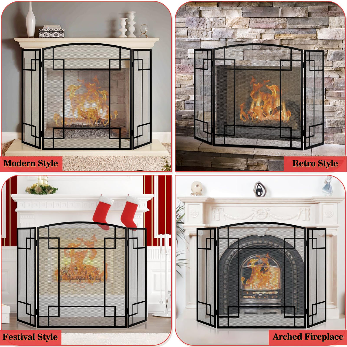 Fireplace Screen 3 Panel Wrought Iron X224297