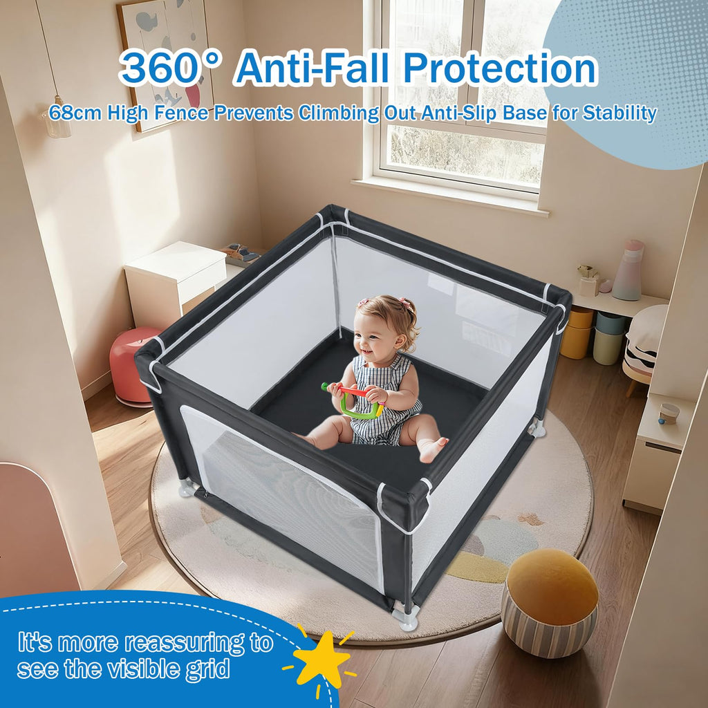 Baby Playpen with Mesh and Anti-Slip Base P1352