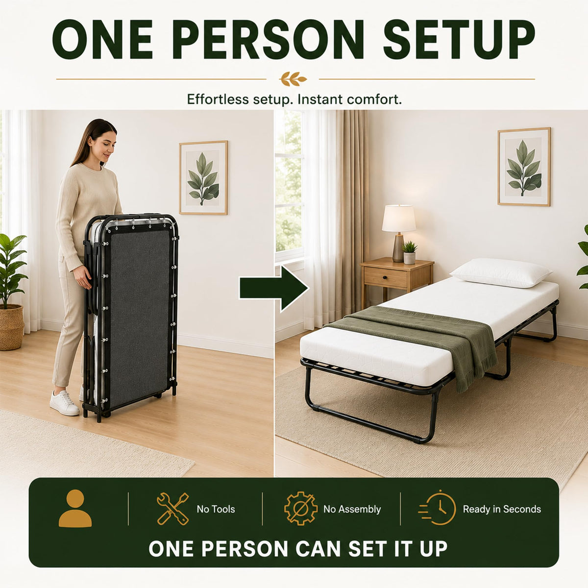 14” Folding Bed with 3-Inch Memory Foam Mattress E7639