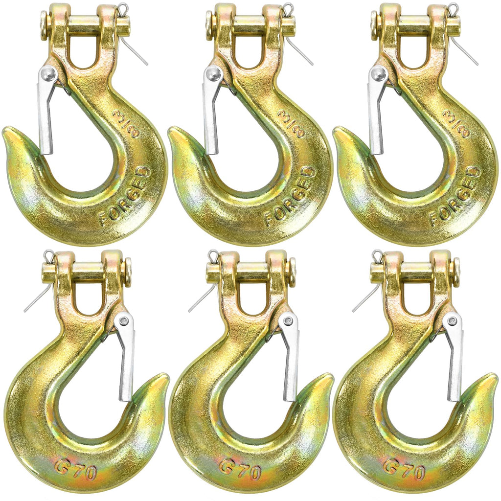 6 Pack 3/8 Inch G70 Forged Steel Clevis Slip Hook with Safety Latch Y174