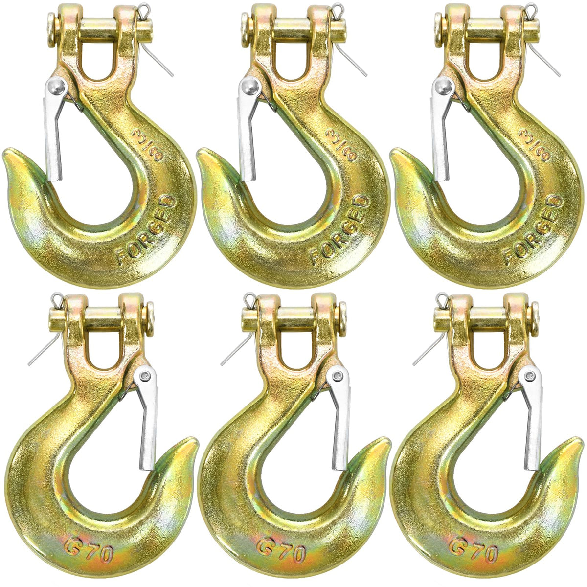 6 Pack 3/8 Inch G70 Forged Steel Clevis Slip Hook with Safety Latch Y174
