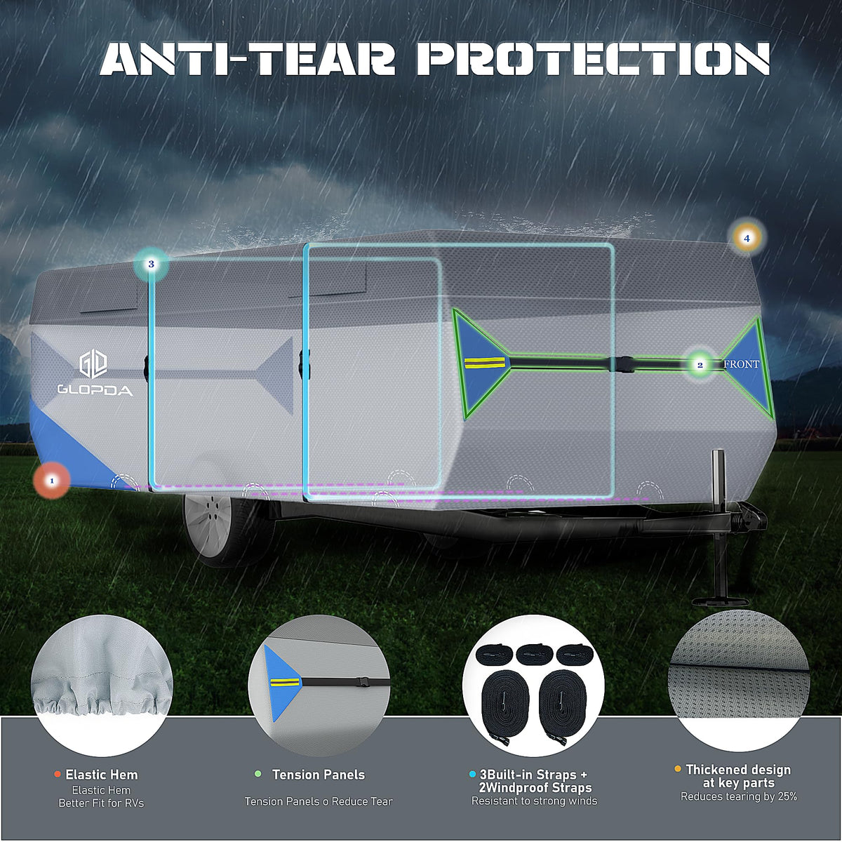 14' - 16' Waterproof Anti-Tear Pop Up Camper Cover Y7105