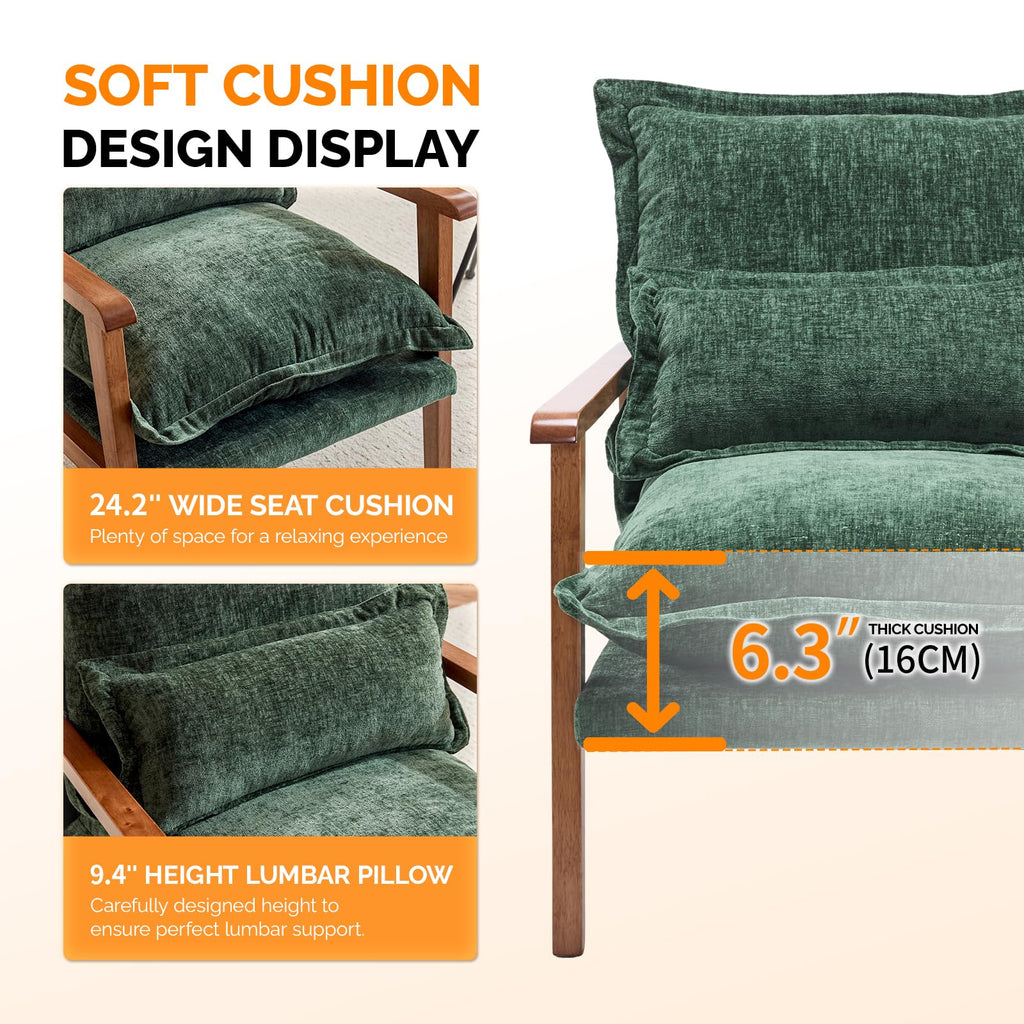 Dark Green Chenille Accent Armchairs Set of 2 with Lumbar Pillow W1349