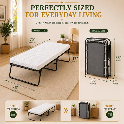 14” Folding Bed with 3-Inch Memory Foam Mattress E7639