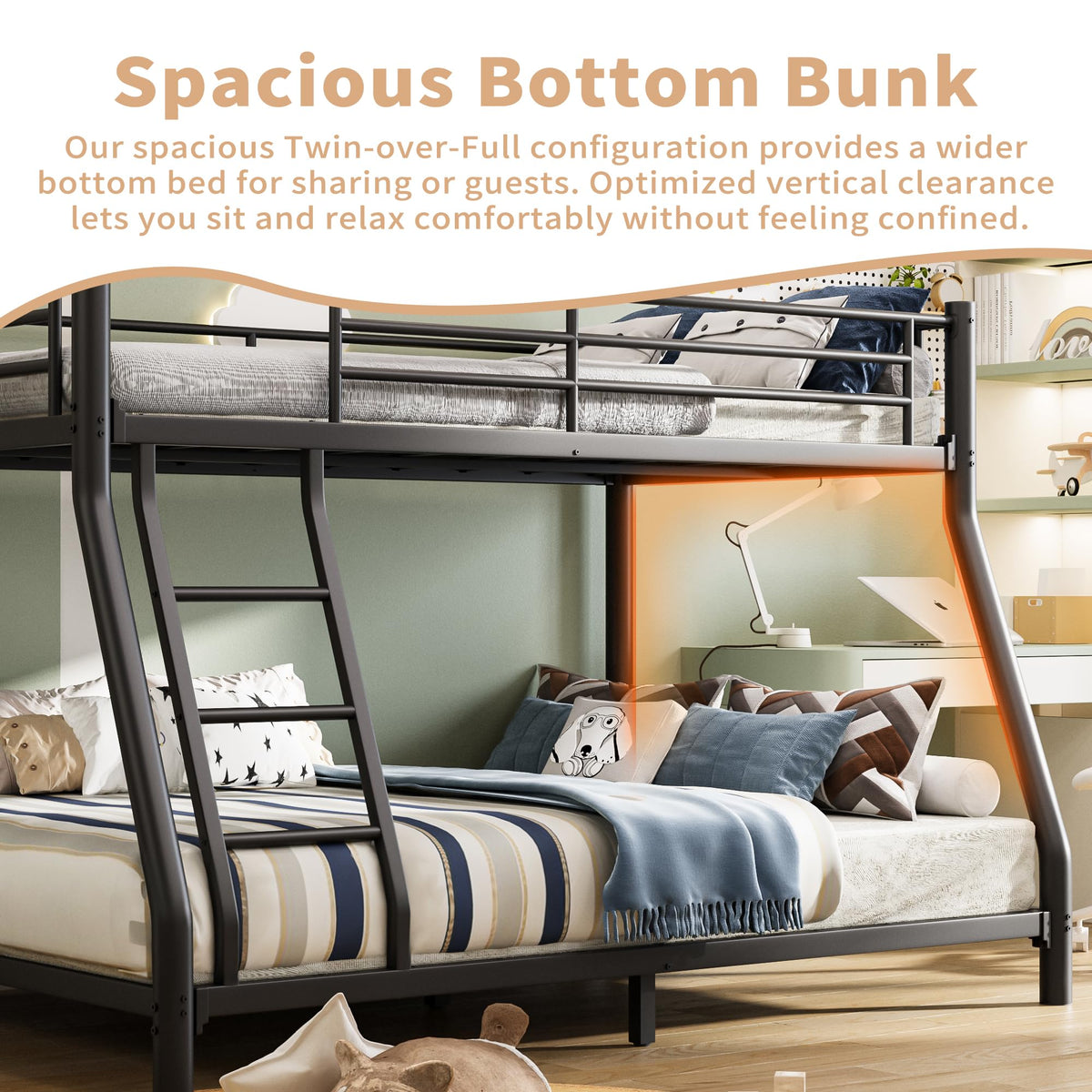 Twin Over Full Size Bunk Bed with Guardrail & Ladder Y325617