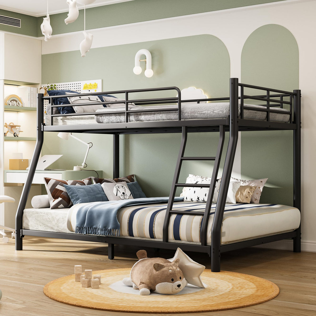 Twin Over Full Size Bunk Bed with Guardrail & Ladder Y325617
