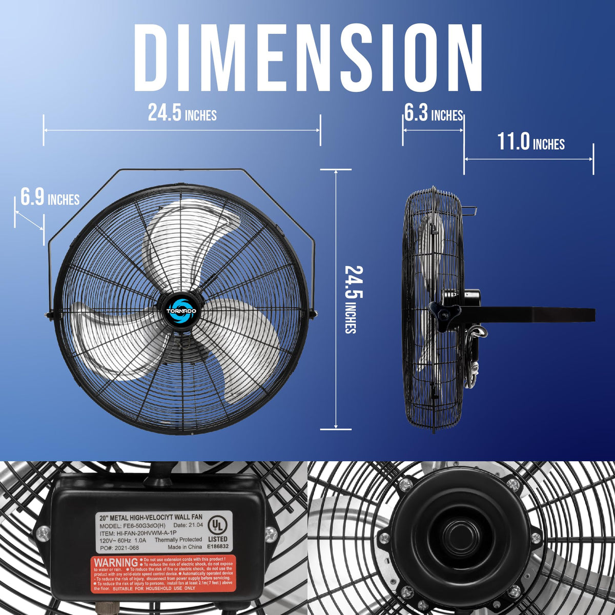 20 Inch High Velocity Industrial Wall Fan 3 Speed J7037