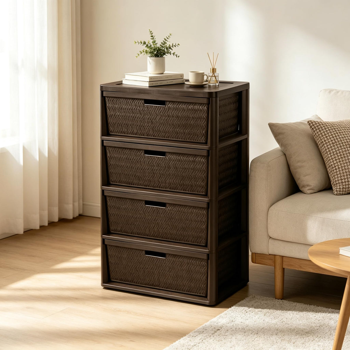 Brown 4 Drawer Storage Tower M6145