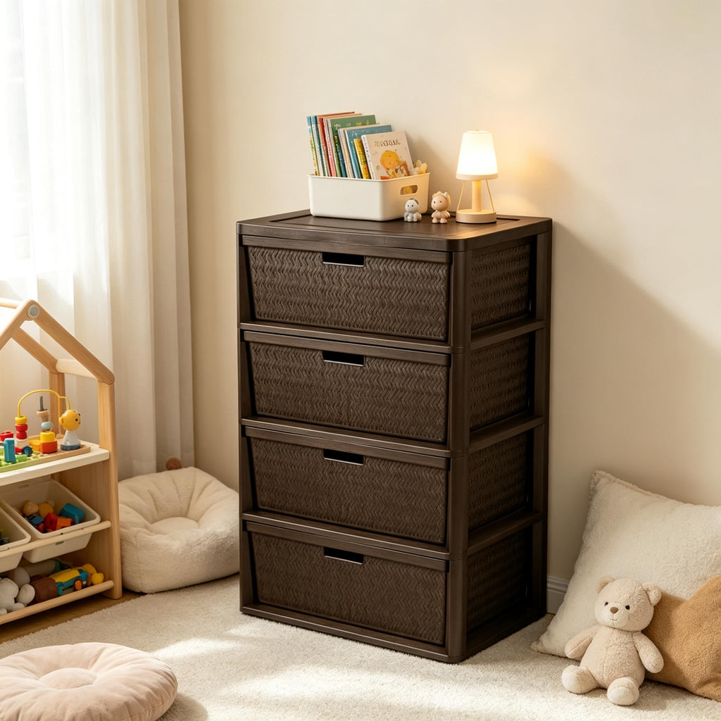 Brown 4 Drawer Storage Tower M6145