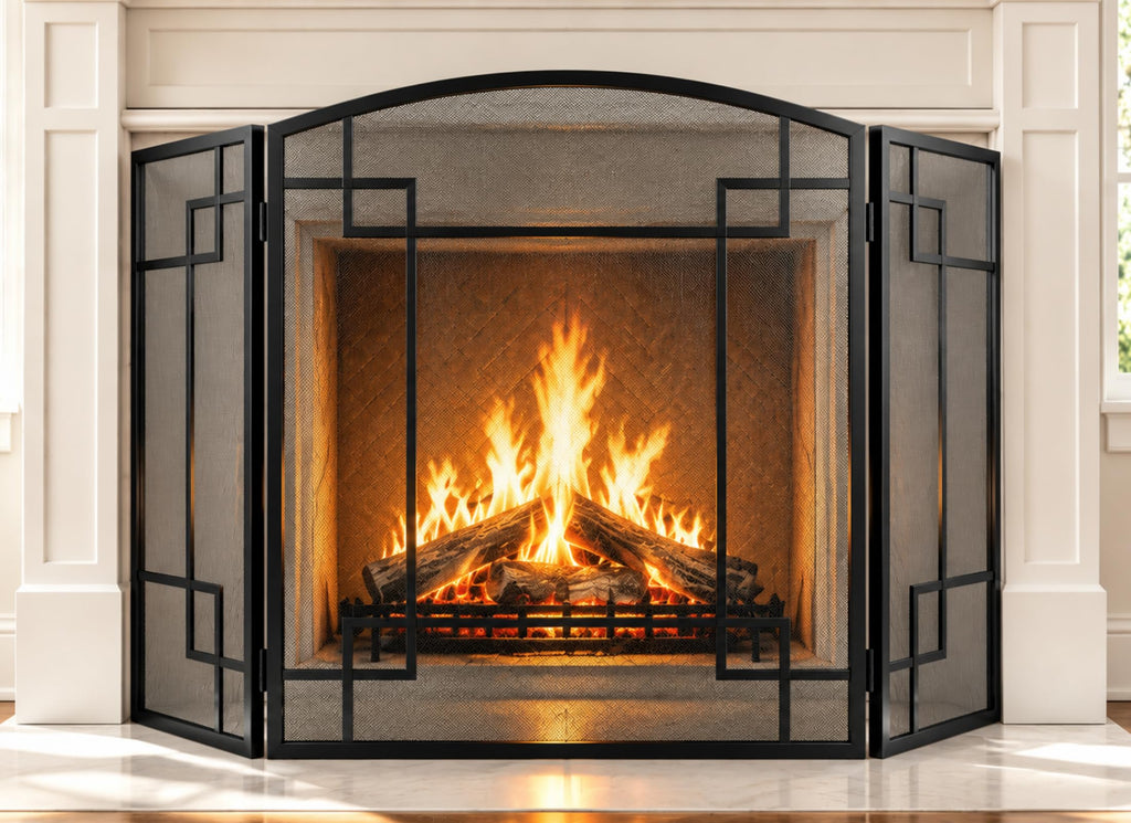 Fireplace Screen 3 Panel Wrought Iron X224297