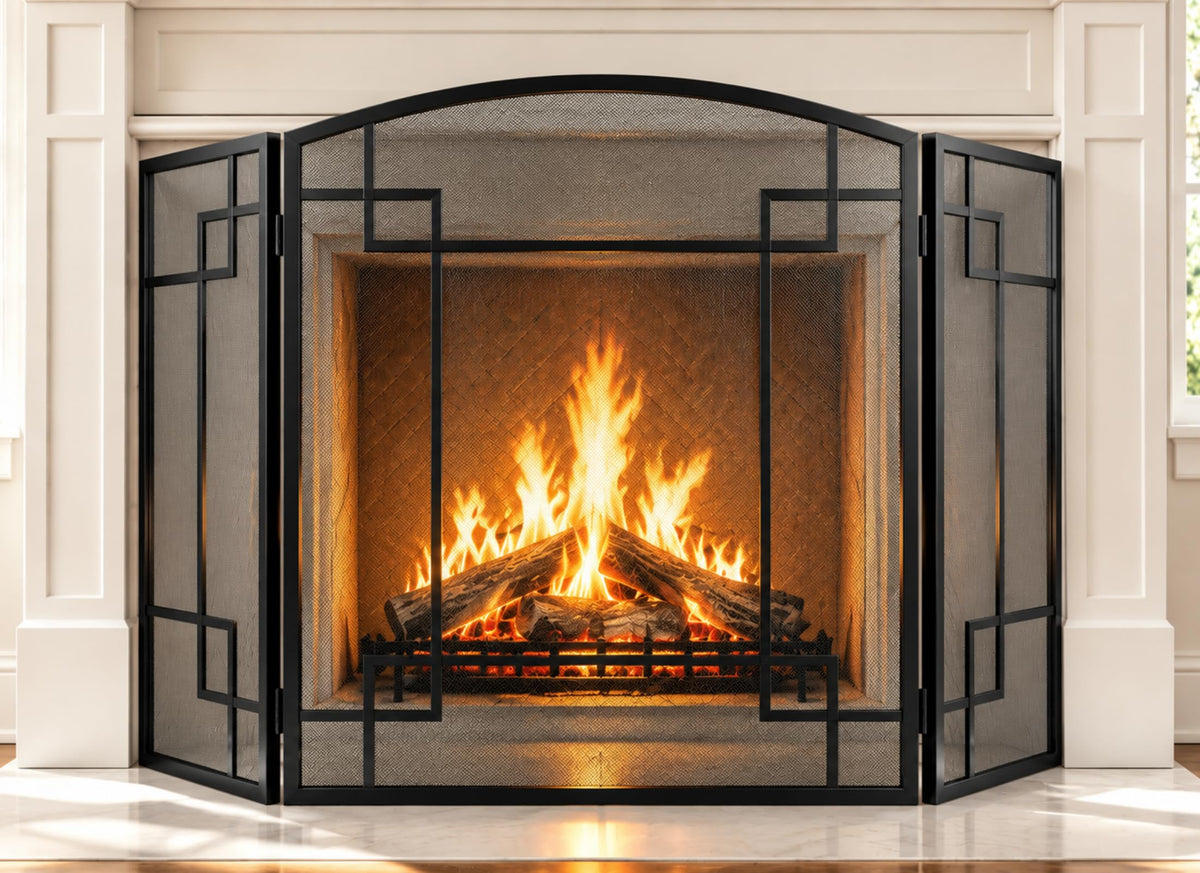 Fireplace Screen 3 Panel Wrought Iron X224297