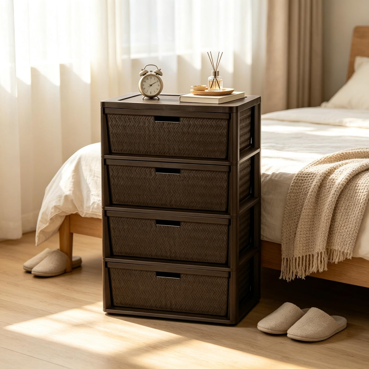 Brown 4 Drawer Storage Tower M6145