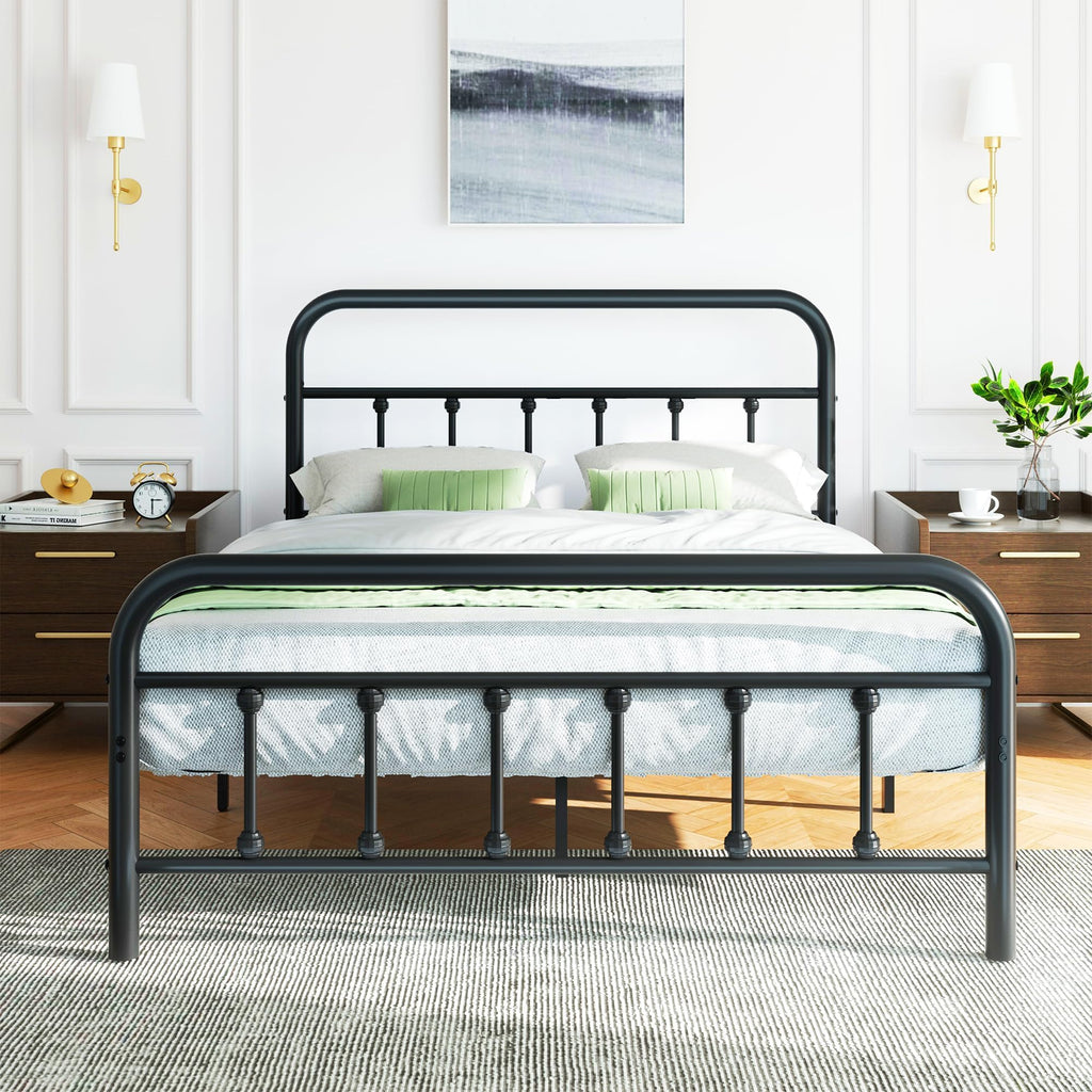 Full Size Black Metal Platform Bed Frame with Headboard R5894